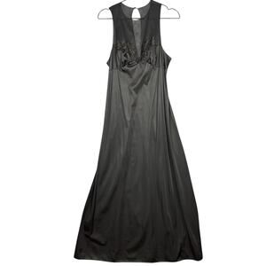 Vintage Vanity Fair Nightgown Womens 36 Black Nylon Antron III Sheer Lace 60 70s